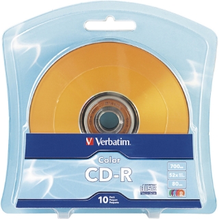 Picture of Verbatim CD-R 700MB 52X with Vibrant Color Surface - 10pk Blister, Assorted
