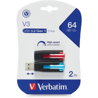 Picture of Verbatim 64GB Store 'n' Go V3 USB 3.0 Flash Drive - 2pk - Red, Blue