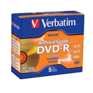 Picture of Verbatim DVD-R 4.7GB 16X UltraLife Gold Archival Grade with Branded Surface and Hard Coat - 5pk Jewel Case