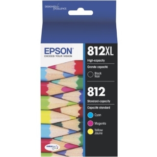 Picture of Epson&reg; 812XL/812 DuraBrite&reg; Ultra High-Yield Black And Cyan/Yellow/Magenta Ink Cartridges, Pack Of 4, T812XL-BCS