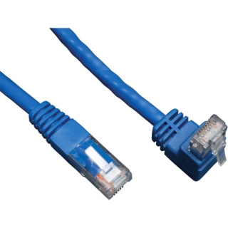 Picture of Tripp Lite 10ft Cat6 Gigabit Molded Patch Cable RJ45 Right Angle Up to Straight M/M Blue 10'