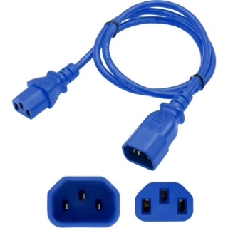 Picture of AddOn 1ft C13 Female to C14 Male 18AWG 100-250V at 10A Blue Power Cable