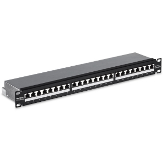 Picture of TRENDnet 24-Port Cat6A Shielded 1U Patch Panel, 19" 1U Rackmount Housing, Compatible With Cat5e, Cat6, And Cat6A Cabling, Ethernet Cable Management, Color Coded Labeling, Black, TC-P24C6AS