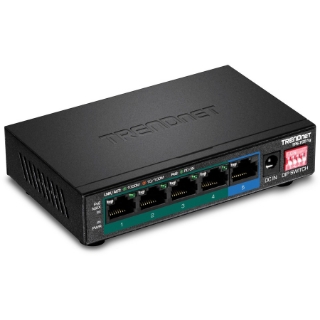 Picture of TRENDnet 5-Port Gigabit PoE+ Switch, Camera DIP Switch extends PoE+ 200m (656 ft.), 60W PoE Budget, Black, TPE-TG51g