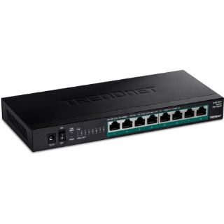 Picture of TRENDnet 8-Port Unmanaged 2.5G PoE+ Switch, Fanless, Compact Desktop Design, Metal Housing, 2.5GBASE-T Ports, IEEE 802.3bz, 100W PoE Budget, Lifetime Protection, Black, TPE-TG380
