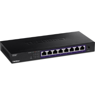 Picture of TRENDnet 8-Port Unmanaged 2.5G Switch, 8 x 2.5GBASE-T Ports, 40Gbps Switching Capacity, Backwards Compatible with 10-100-1000Mbps Devices, Fanless, Wall Mountable, Black, TEG-S380