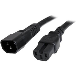 Picture of StarTech.com 3ft (1m) Heavy Duty Extension Cord, IEC C14 to IEC C15 Black Extension Cord, 15A 125V, 14AWG, Heavy Gauge Power Cable