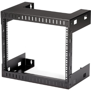 Picture of StarTech.com 8U 19" Wall Mount Network Rack, 12" Deep 2 Post Open Frame Server Room Rack for Data/AV/IT/Computer Equipment/Patch Panel with Cage Nuts & Screws 135lb Weight Capacity, Black