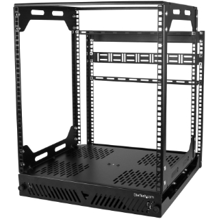 Picture of StarTech.com 12U 19" Open Frame Network Rack - Slide Out 4 Post 17" Deep Data/AV/IT/Computer Equipment Rack - Rotating/Pull Out/Pivoting