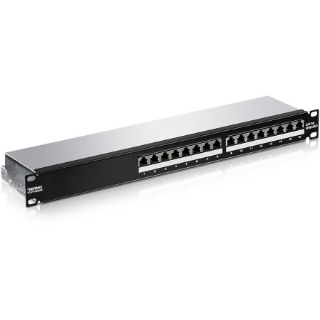 Picture of TRENDnet 16-Port Cat6A Shielded Patch Panel, TC-P16C6AS, 1U 19" Metal Housing, 10G Ready, Cat5e/Cat6/Cat6A Ethernet Cable Compatible, Cable Management, Color-coded Labeling for T568A and T568B wiring