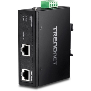Picture of TRENDnet Hardened Industrial Gigabit PoE+ Injector, DIN-Rail, Wall Mount, IP30 Rated Housing, DIN-rail & Wall Mounts Included, TI-IG30