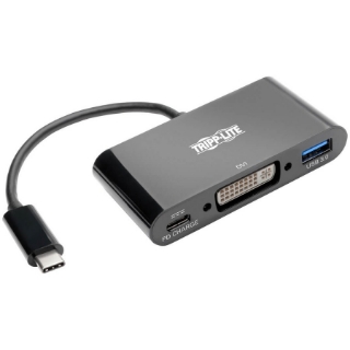 Picture of Tripp Lite USB C to DVI Adapter USB Hub & PD Charging, Thunderbolt 3 Compatible, USB Type C to DVI, USB-C, USB Type-C 6in