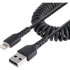 Picture of StarTech.com 1m (3ft) USB to Lightning Cable, MFi Certified, Coiled iPhone Charger Cable, Black, Durable TPE Jacket Aramid Fiber