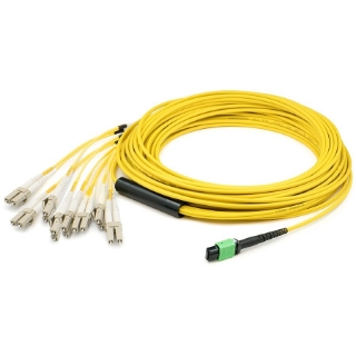 Picture of AddOn 0.5m MPO (Female) to 8xLC (Male) 8-Strand Yellow OS2 OFNR (Riser-Rated) Fiber Fanout Cable
