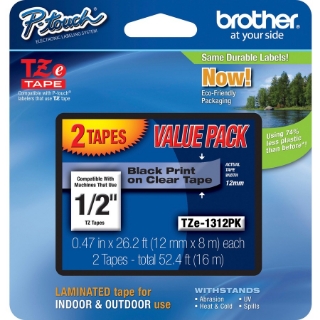 Picture of Brother 1/2" Black/Clear Laminated TZe Tape Value Pack