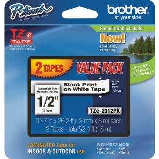Picture of Brother 1/2" Black/White TZe Laminated Tape Value Pack