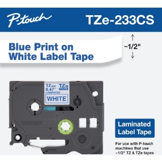 Picture of Brother TZe-233CS, 0.47" x 26.2', Blue on White Laminated Label Tape