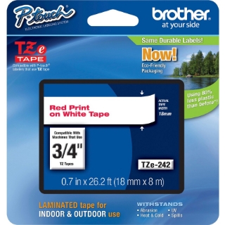 Picture of Brother 18mm (0.7") Red on White tape for P-Touch 8m (26.2 ft)