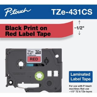 Picture of Brother TZe-431CS, 0.47" x 26.2', Black on Red Laminated Label Tape