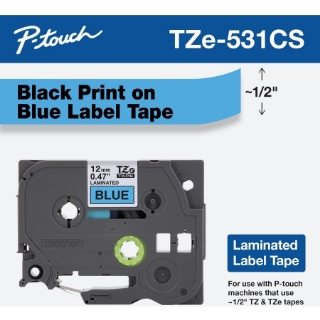 Picture of Brother TZe-531CS, 0.47" x 26.2', Black on Blue Laminated Label Tape