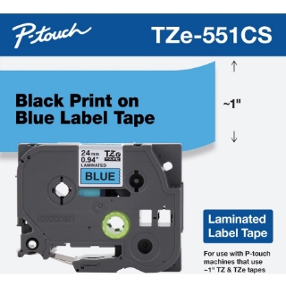 Picture of Brother TZe-551CS, 0.94" x 26.2', Black on Blue Laminated Label Tape