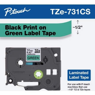 Picture of Brother TZe-731CS, 0.47" x 26.2', Black on Green Laminated Label Tape