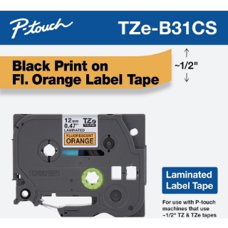 Picture of Brother TZe-B31CS, 0.47" x 16.4', Black on Fluorescent Orange Laminated Label Tape