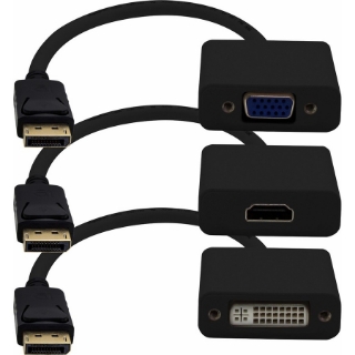 Picture of 3PK DisplayPort 1.2 Male to DVI, HDMI, VGA Female Black Adapters Which Comes in a Bundle For Resolution Up to 1920x1200 (WUXGA)