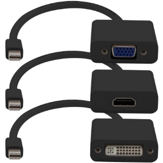 Picture of 3PK Mini-DisplayPort 1.1 Male to DVI, HDMI, VGA Female Black Adapters Which Comes in a Bundle For Resolution Up to 1920x1200 (WUXGA)